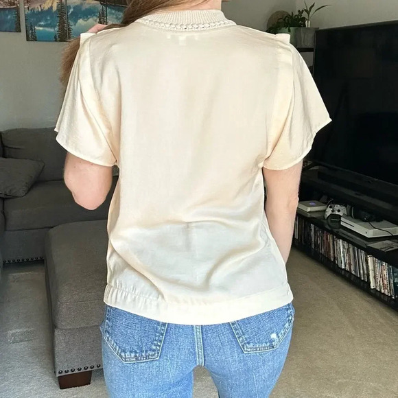 Sam Edelman Cream Flutter Sleeve Blouse Top Small - Picture 4 of 7